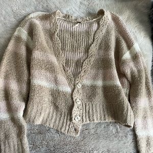 Free People Open Cardigan Knit Sweater white, beige, and pink - S/P